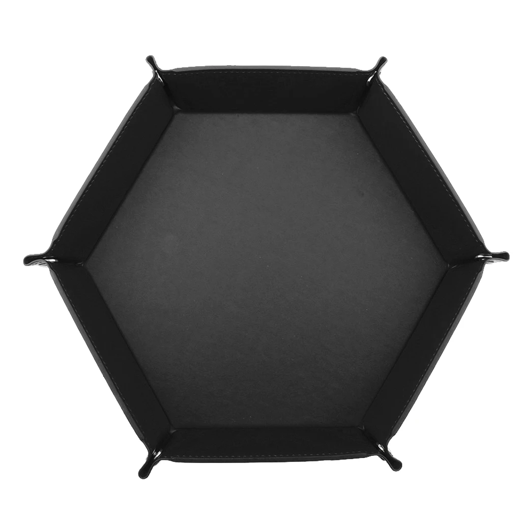 Dice Holder PU Leather Folding Hexagon Tray for RPG, DND and Other Table Games