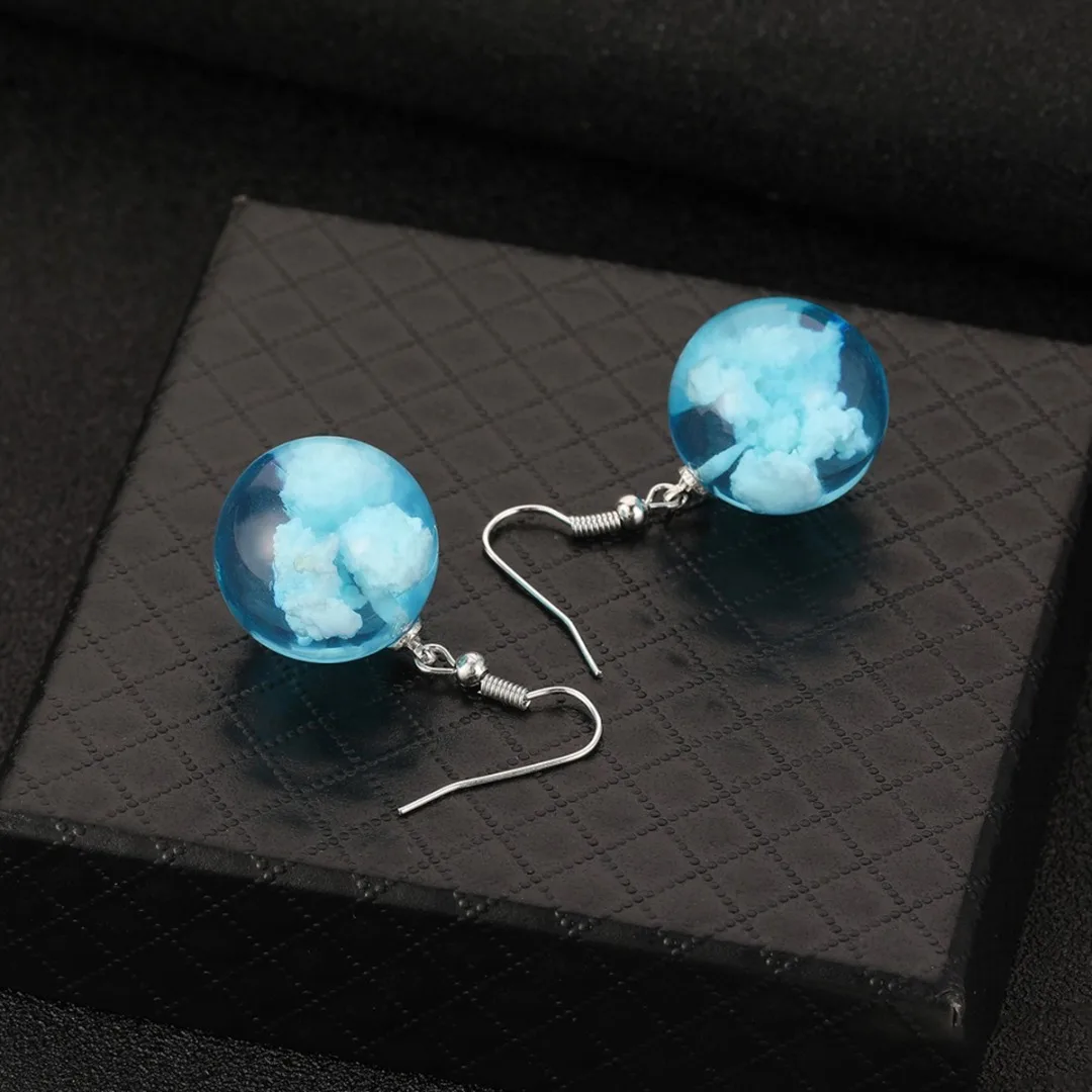 Personalized Handmade Round Earrings For Women Cute Blue White Resin Glass Ball Drop Earring Fashion Ladies Party brinco Jewelry