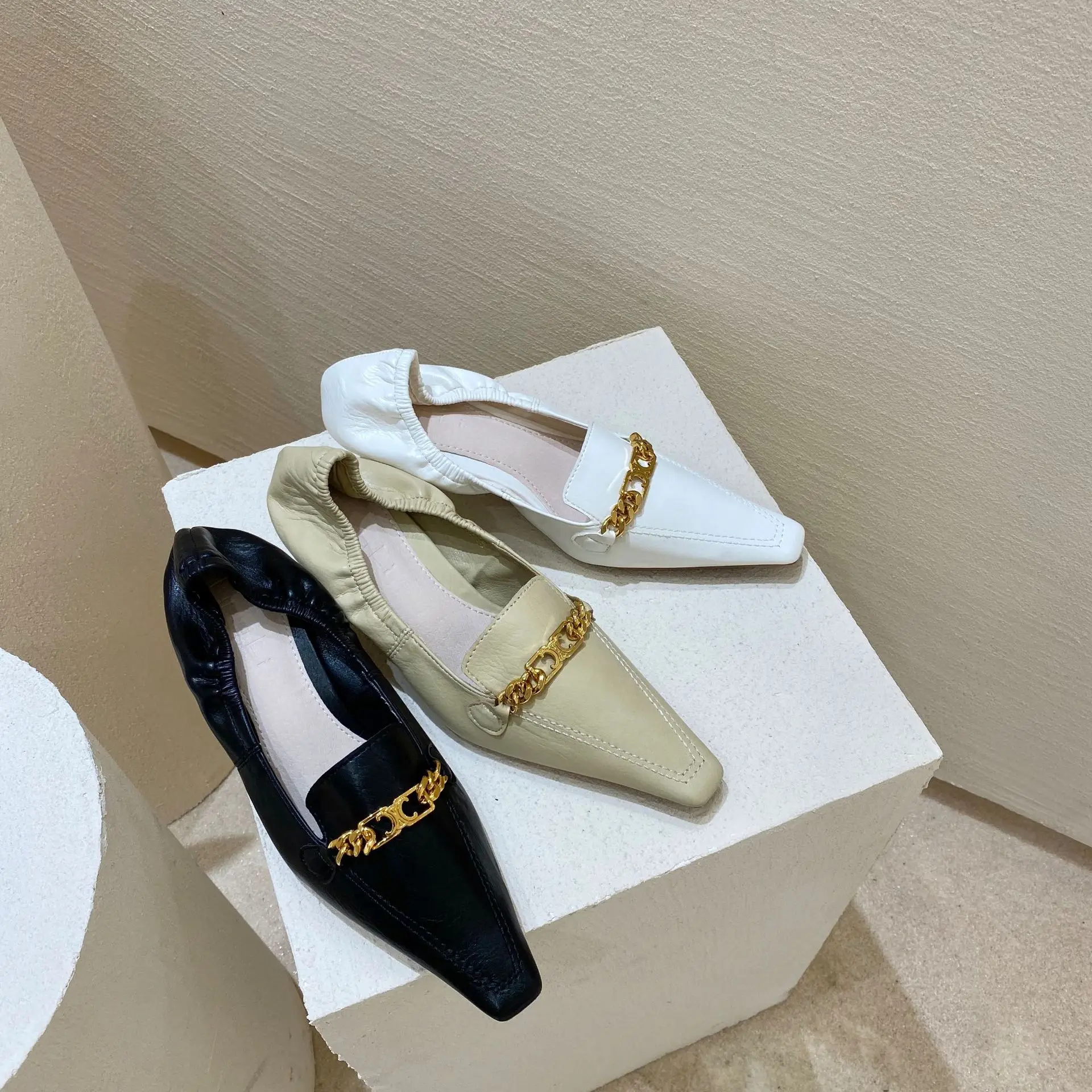 

2020 New Style Europe And America Shoe Versitile Fashion Western Style Square Head WOMEN'S Shoes Metal Chain Low Heel Shoes WOME