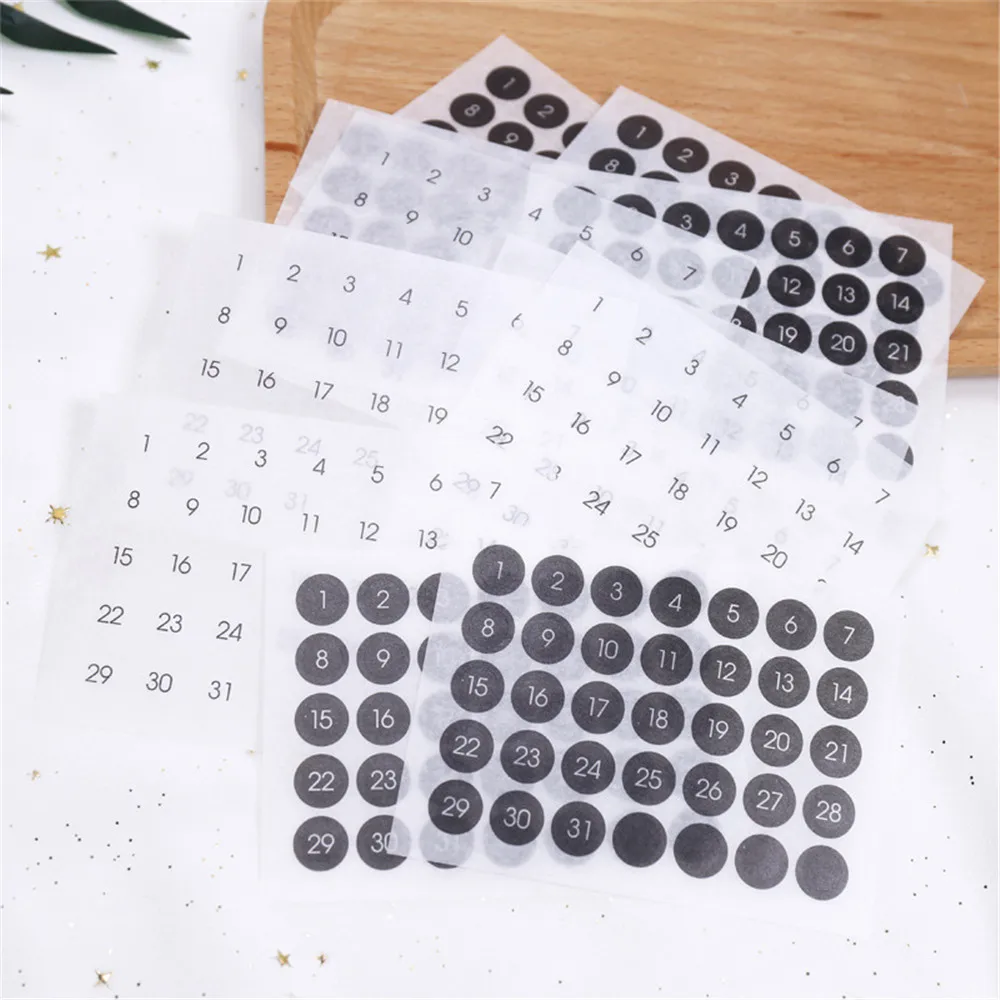 12sheets Round Number Date Label Sticker Year Planner Colorful 365 Daily Days Stickers Stationery Agenda Diary Journal Stickers