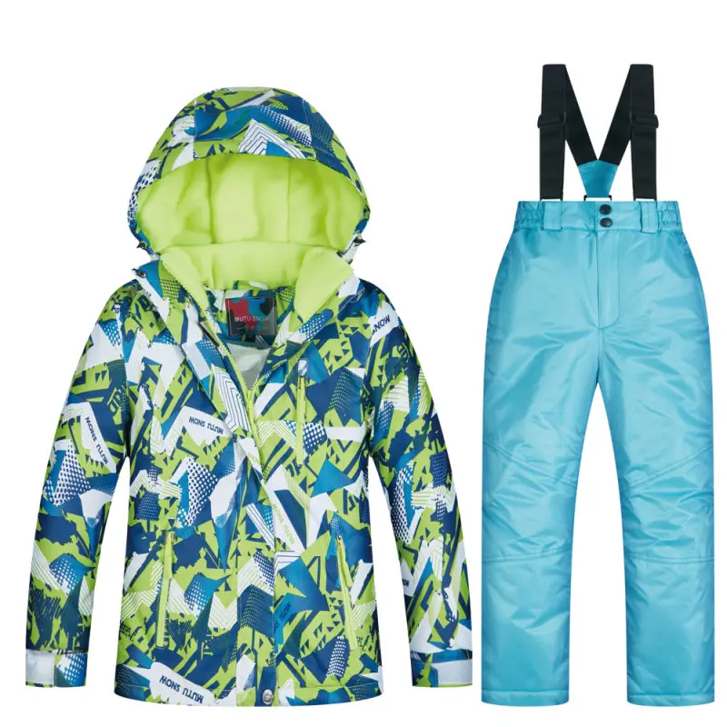 Новинка года; детская толстовка с капюшоном; водонепроницаемая ветрозащитная Лыжная куртка зимняя куртка детский лыжный костюм для катания на сноуборде; Зимний Лыжный спортивный костюм - Color: Coat and Light Blue