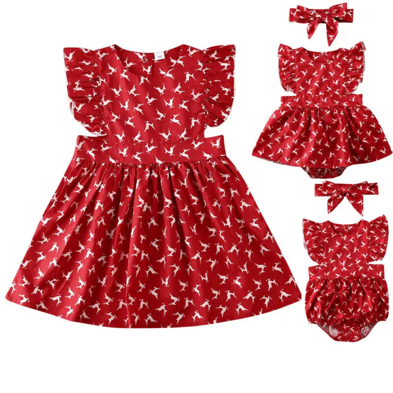 Summer Newborn Toddler Kid Baby Girl Sister Romper Tutu Dress Reindeer Matching Clothes Headband Jumpsuit playsuit Outfit |