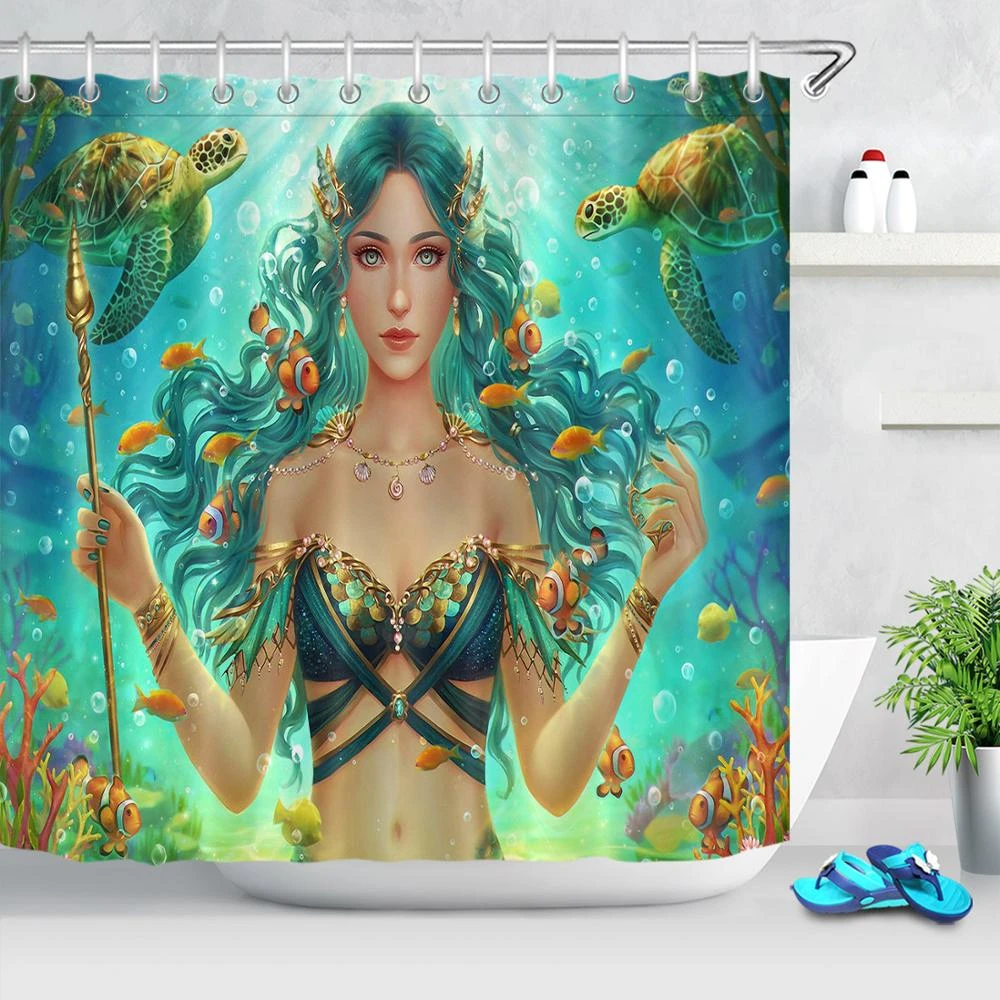 Underwater World Pretty Sexy Girl Shower Curtains Mermaid Bathroom Curtain Magic Girls Turtle Fish Ocean Decor Waterproof Fabric Shower Curtains Aliexpress
