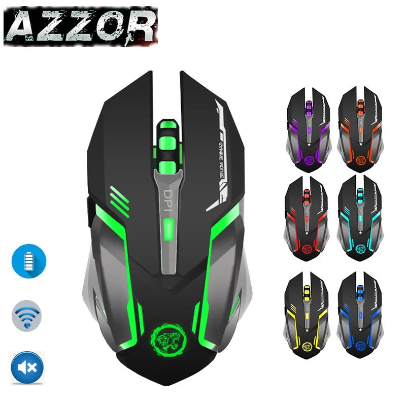 Игровая мышь AZZOR перезаряжаемая Беспроводная игровая 7 цветов с подсветкой для