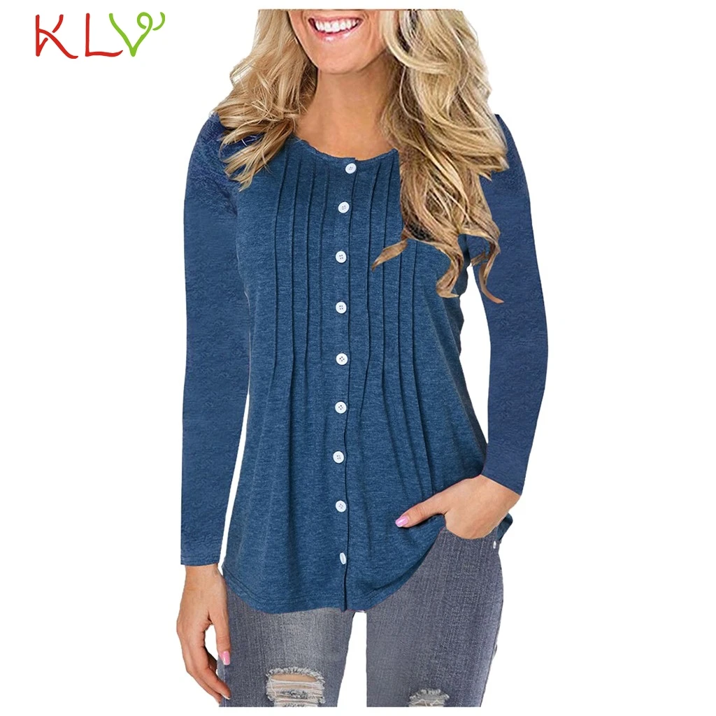 

T Shirt Women Solid Color with Buttons Long Sleeve Tshirt Fashion Casual Winter Pullover Femme Top Tee Mujer Plus Size 2019 19Jl