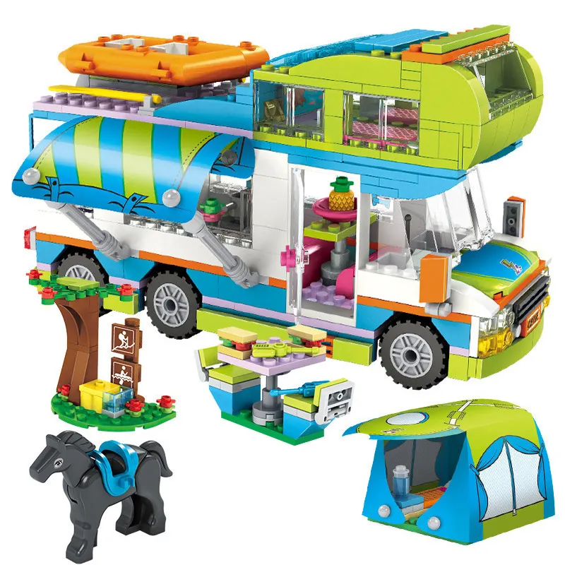

Hot 534pcs Friends City Outing Camper Bus Car Girls Building Blocks Compatible Legoingly Friends 41339 Bricks Educational Toys
