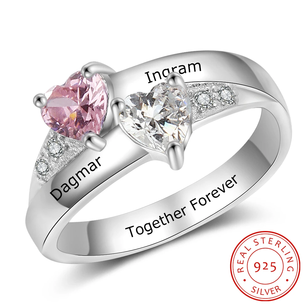 Anillos de Compromiso de piedras de nacimiento personalizadas para mujer, de Plata de Ley 925, con nombres grabados, regalos de dama de honor|Anillos| AliExpress