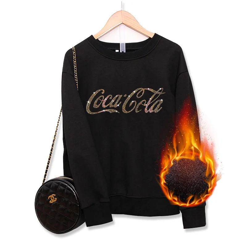 

Зимние европейские сохраняющие тепло свободные толстовки женские флисовые утолщенные творческие буквы с узором Горячие бриллианты женские топы пуловеры