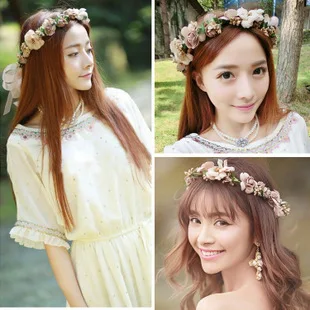

Flower Fairy Garland Korean Style Bride Headdress Head Beach Flower Hat Accessories Star Celebrity Style Wedding Accessories