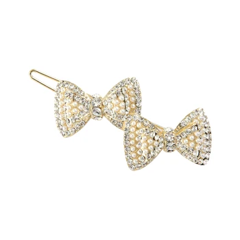 

Fashion Pearl bow Hair Clip Snap Button Hair Pins for Women Sweet Pearl Hairpin Hair Clips Jewelry Lady Barrette Stick