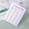12 Pairs Pack Rainbow Colorful Star Earrings Wholesale Stainless Steel Jewelry Minimalist Geometric Ear Piercing Studs Accessory 2