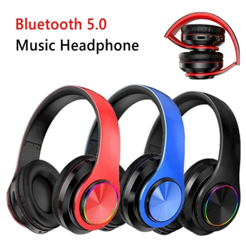 

LED Bluetooth Wireless Headphone With Microphone Wireless Adatper For PS4 TV PC Phone Gamer Headset Music Cascos Support TF Card