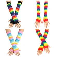 Для женщин пикантная теплая обувь осень-зима с длинным рукавом пальцевые солнцезащитные перчатки до локтей радуга Аниме чулки носки Красота Радуга Колготки