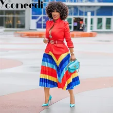 Yooneedi летние Дизайнерские офисные женские юбки 3 цвета с принтом плиссированные женские миди юбки SN-3524