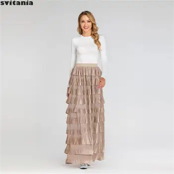 

Svitania Solid A-line Women's Elastic Velvet Cake Pleated Ankle-length Skirt