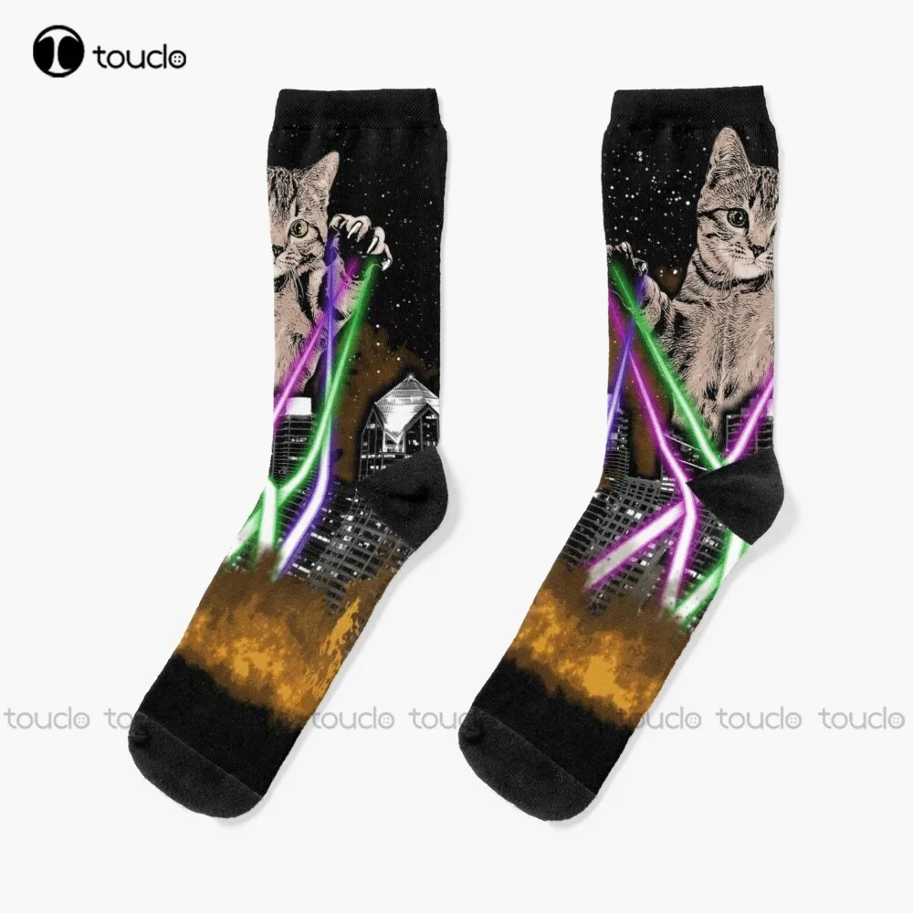 

Лазерная кошка разрушит город с лапами-милые очаровательные мужские черные носки на заказ Хэллоуин Рождественский подарок