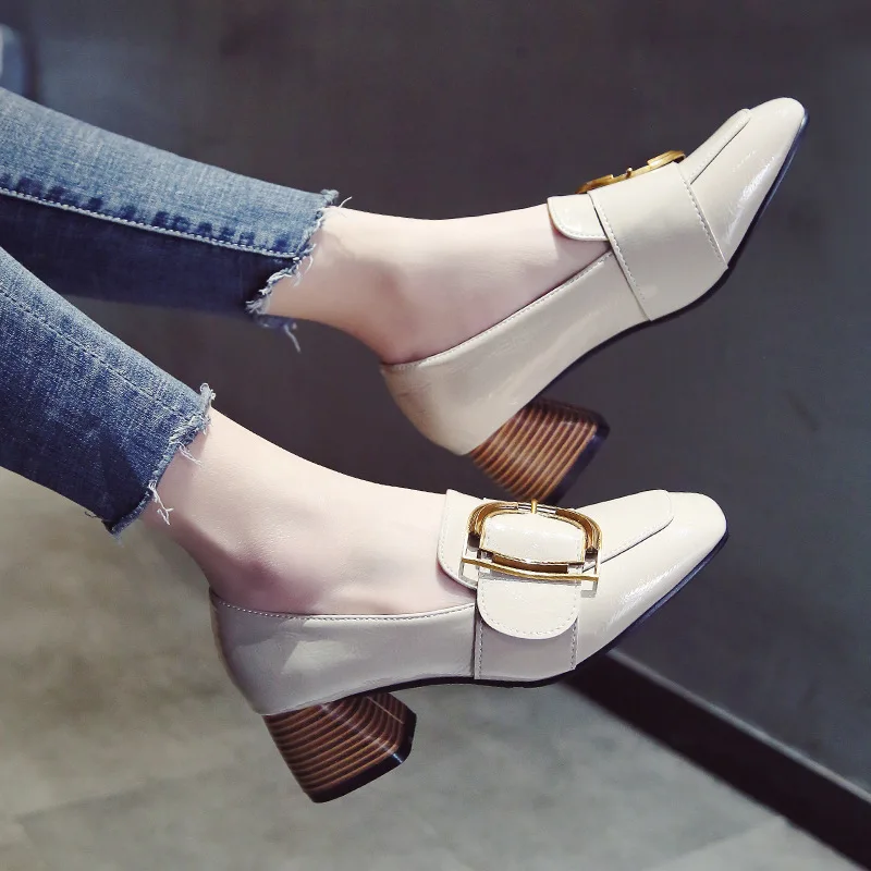 

Fashion Slip-On Basic Pumps for Women Med Square Toe Ladies Pumps Square Heels Solid Female Single Shoes