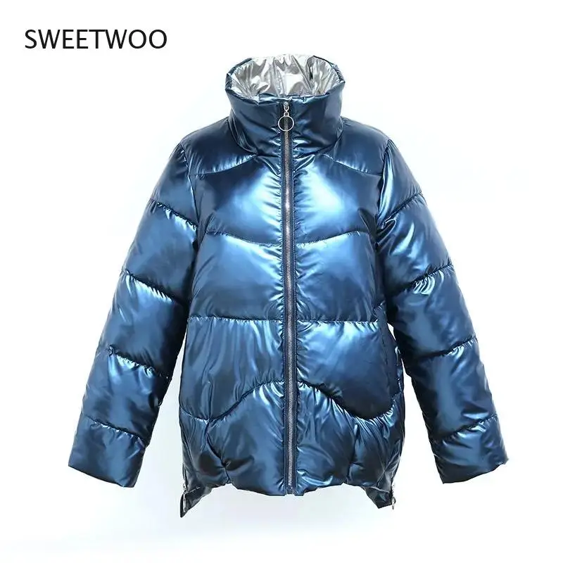 

2021 New Women's Winter Jacket Glossy Parka Stand Callor Down Cotton Jacket Warm Casual Cotton Padded Parkas Snow Wear Coat