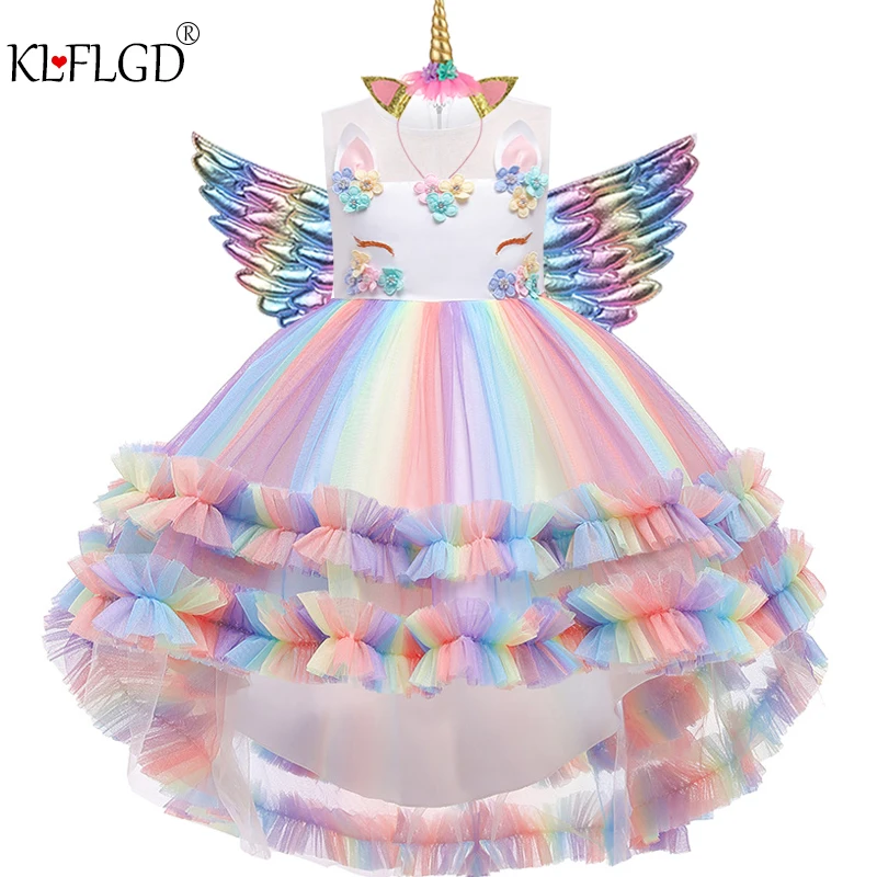 newborn baby girl skirt Flower girl Unicorn rainbow wedding party dress girl birthday party Unicorn role dance performance dress smocked baby dresses