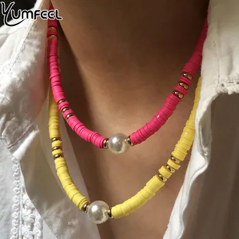 

Yumfeel Brand New Women Necklace Jewelry Handmade Polymer Clay and Imitation Pearl Boho Necklaces Gifts