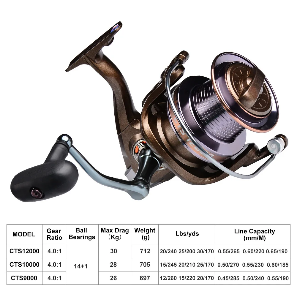 PRO BEROS 30KG Max Drag Spinning Fishing Reel New CTS 9000-12000 Metal spool Reel 4.1:0 Speed ratio Sea fishing spinning Reel