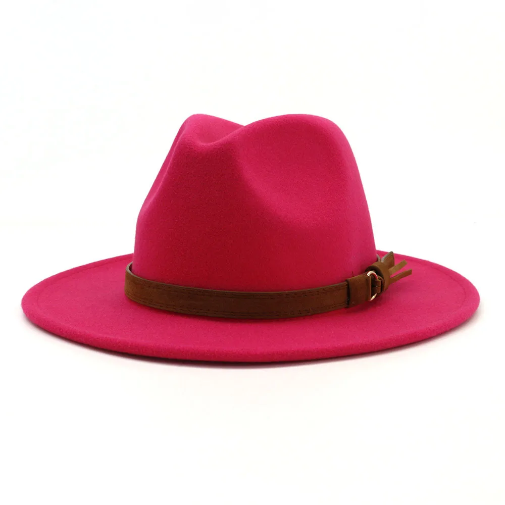Женская мужская фетровая шляпа Fedora с кожаная лента джентльмен Элегантная Леди Зима Осень широкие джазования с полями церковь Панама сомбреро