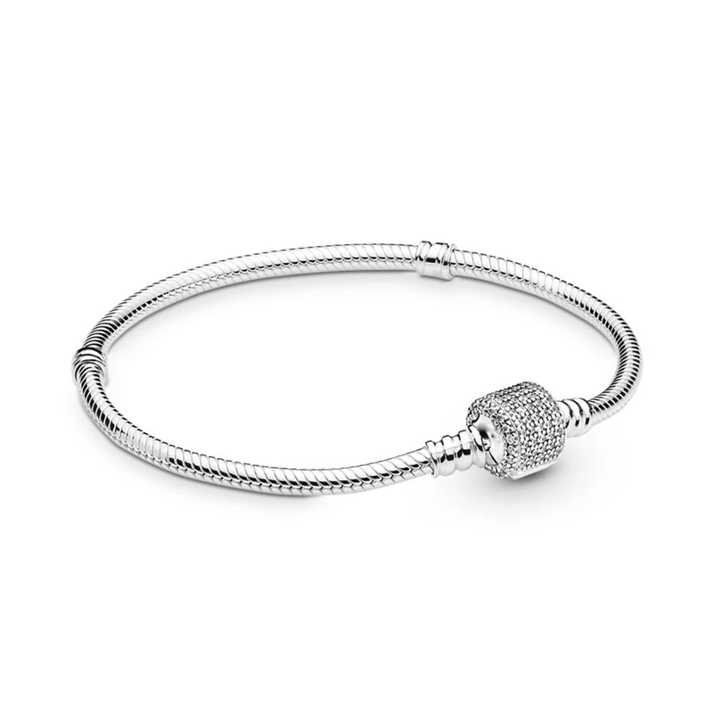 BBee 925 Серебряная Базовая цепочка с паве-в циркониевой пряжкой Змеиный браслет для оригинала Pandora бусина очаровательные женские богемные браслеты ювелирные изделия