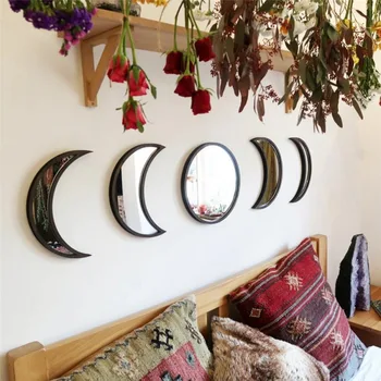 

Creative Moon phase Mirror Wall Sticker Home living room wall Wooden Moon Phase Mirror decoration