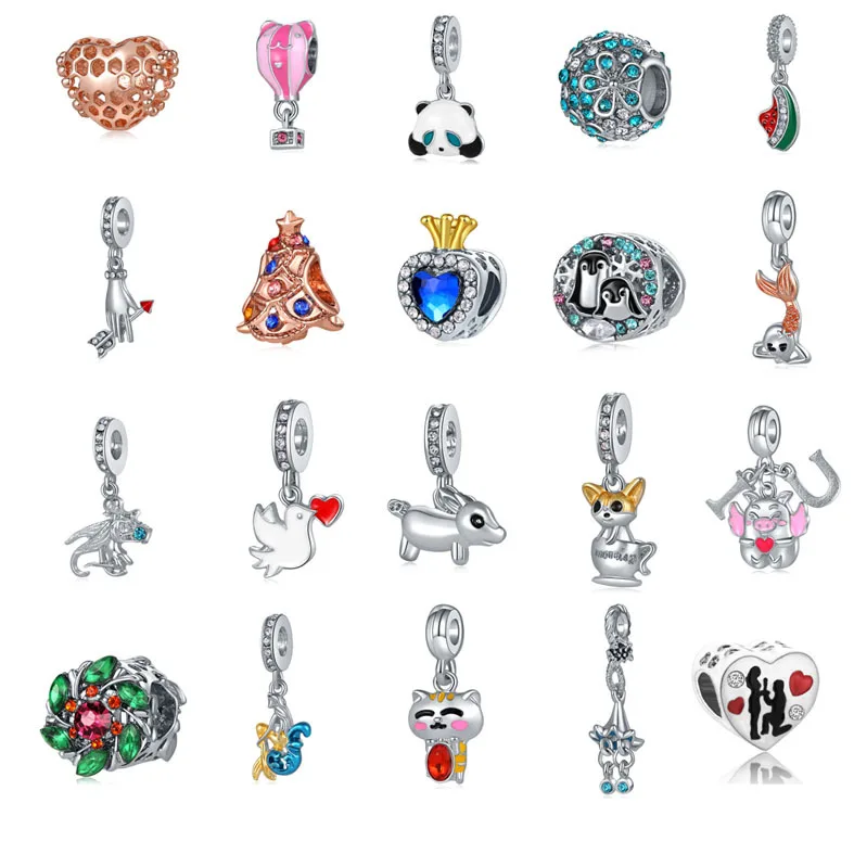 

New Fashion Charm Original Crown Peach Heart Beads Fit Original Pandora Ladies Bracelet Jewelry Accessories Gift