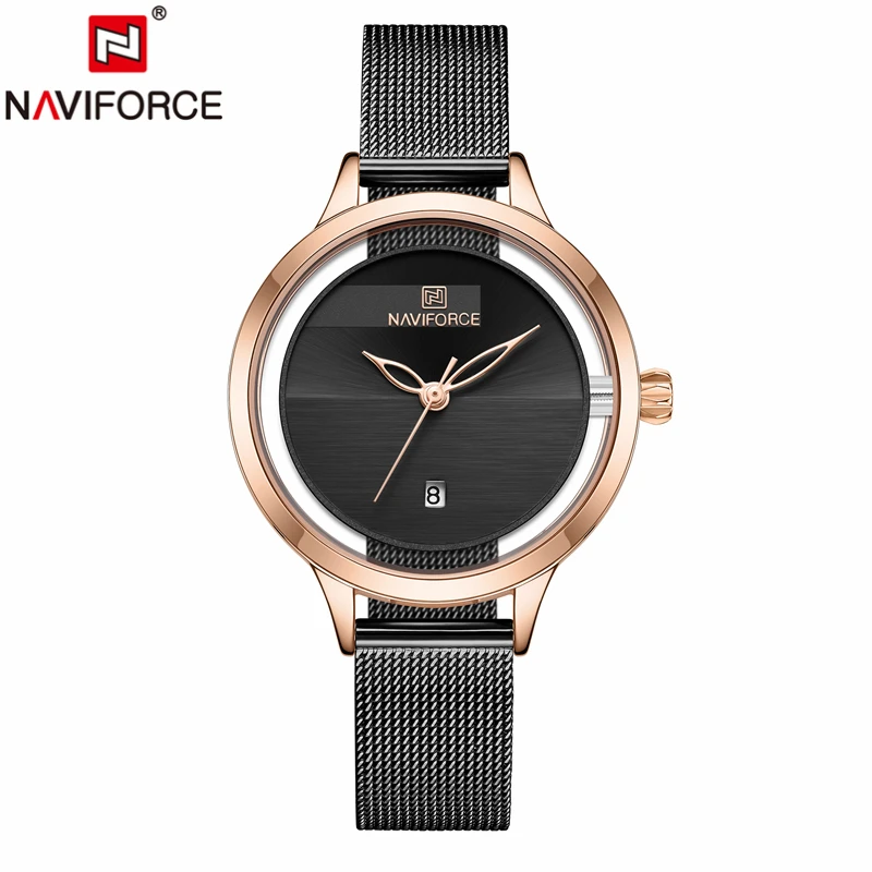 RoseGold Black NAVIFORCE, новые женские часы, модные роскошные дизайнерские женские кварцевые повседневные часы со стальным ремешком, водонепроницаемые наручные часы, Relogio Feminino - Цвет: RoseGold Black