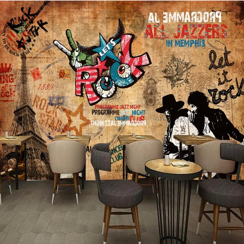 Drop Shipping Wallpaper 3d Europe American Retro Rock Bar KTV Background Theme Restaurant Studio Corridor Mural | Обустройство дома