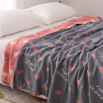 

Four-layer Gauze Love Heart Washed Cotton Towel Blanket Bed Sofa Travel Breathable Soft Blankets for Adult Student Bed Coverlet