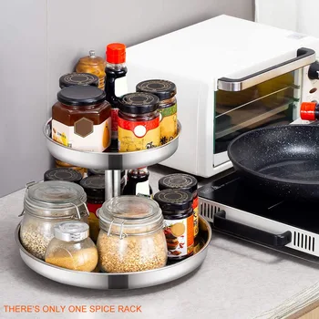 

Seasoning Holder Rotating Rack Heavy Duty 2 Tier For Cabinets Kitchen Organizer Stainless Steel Home Office Space Saving