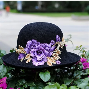 

National Wind embroidery flower bucket hat Fisherman hat Sun cap hats for women 68