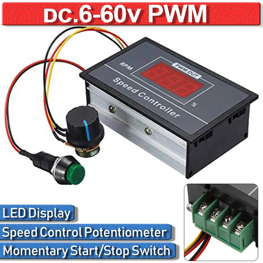 

Adjustable Stepless Governor Regulator DC 12V 24V 36V 48V 30A Motor Speed Controller Digital Display PWM Start Stop Switch D30