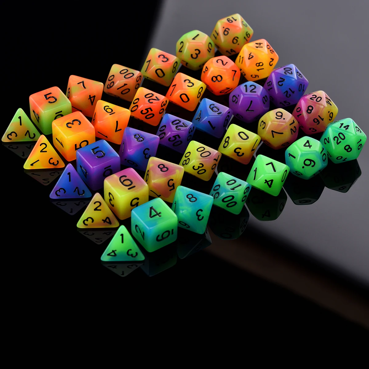 Glow in The Dark Polyhedral 7-Die Two Tone Dice Set D4 D6 D8 D10 D% D12 D20 for Table Games RPG DND