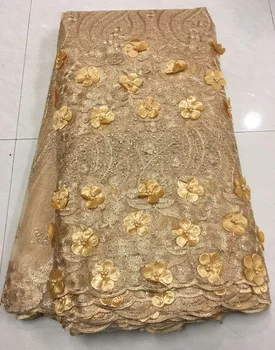 

3d Lace Fabric 2019 High Quality Lace Latest African Laces Fabric with Beads Wedding Gold Nigerian French Lace Fabric ZA158