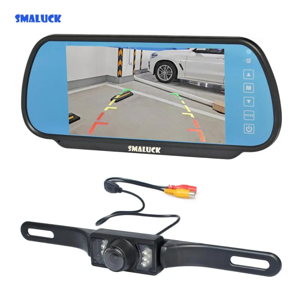 

SMALUCK Auto HD Parking System IR Night Vision Rear View Car Camera With 7 inch Car Rear View Mirror Monitor