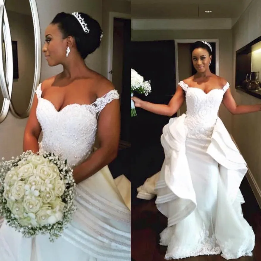 Свадебные платья-русалки со съемной юбкой топ на плечах кружевное платье из