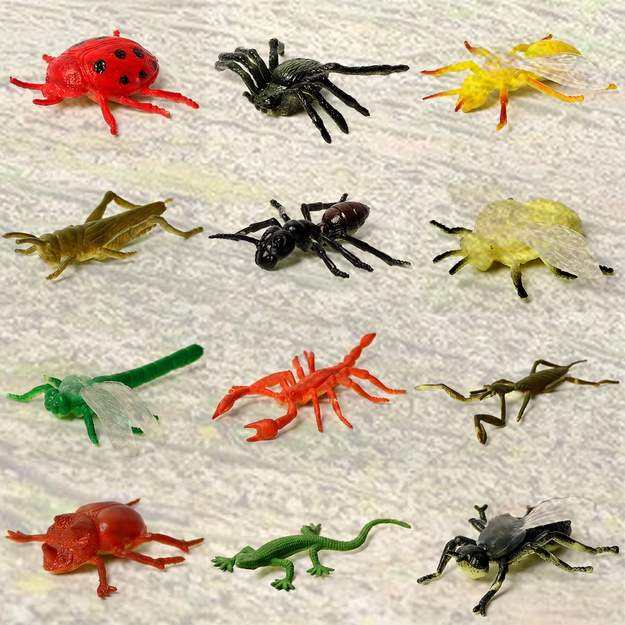 Mini modelo de insecto, figuras de 12 Uds., simulación variada de insectos de plástico y bichos, juguetes educativos de ciencia y naturaleza
