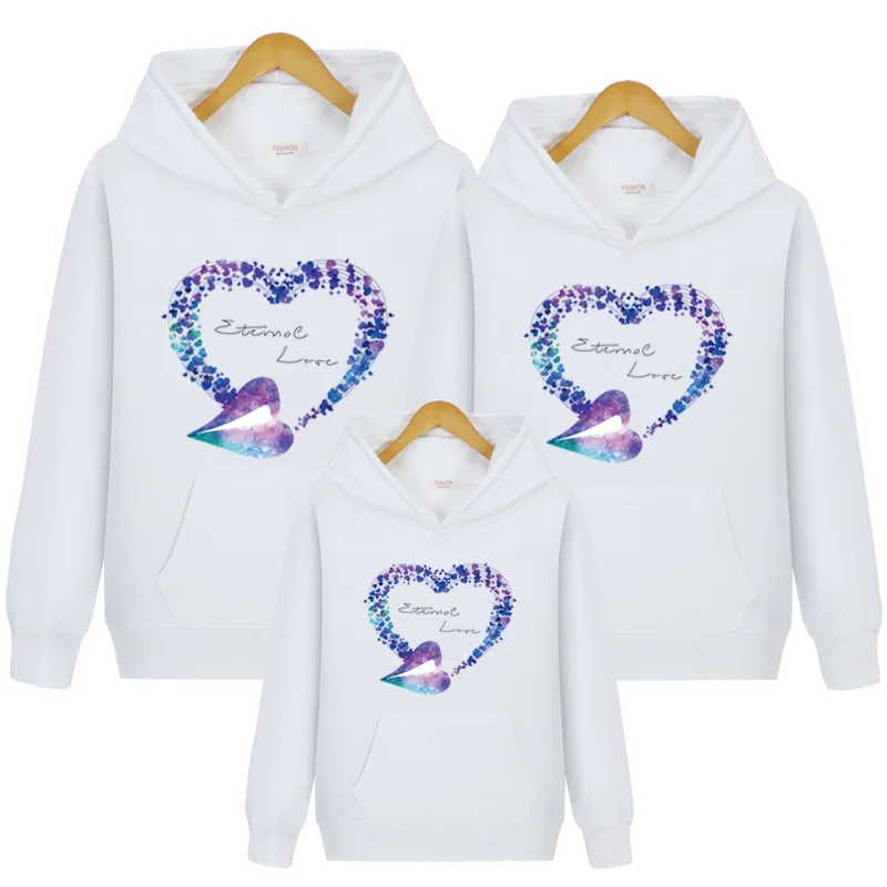 Love Hoodie Sweatshirt Ins Cartoon Fuuny Father Mother Parent-child Clothing Family Matching Outfits Gifts for Kids Dropshipping - Цвет: white love hoody