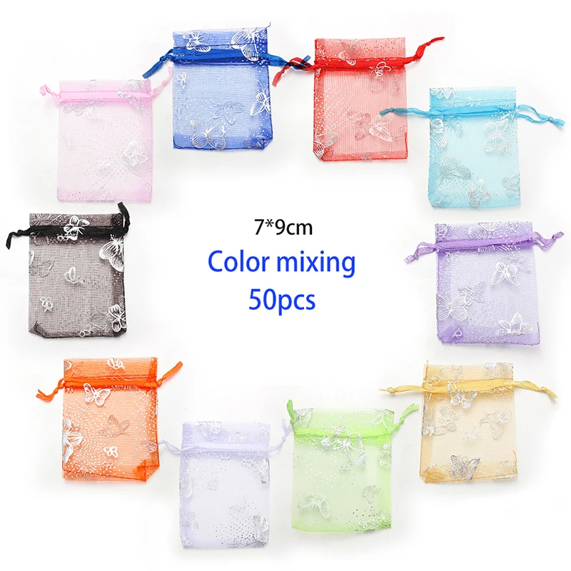 50 шт. многоцветные 7x9 9x12 сумки из органзы, ювелирные Упаковочные сумки, свадебные украшения для вечеринки, сумочки для подарков для женщин - Цвет: Mixed Color 7x9cm