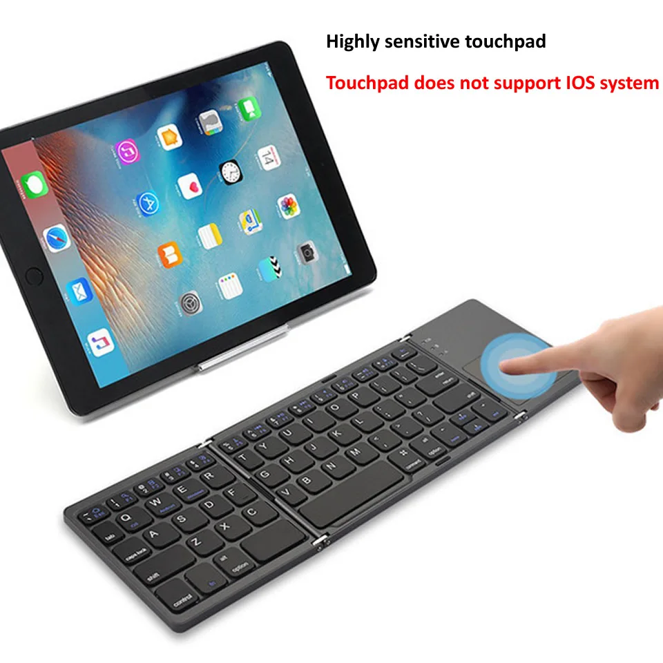 Bluetooth sem Fio Teclado para Ios Outmix Novo Portátil Mini Três Dobrável Teclado Touchpad Android Windows Ipad Tablet - Imagem 4