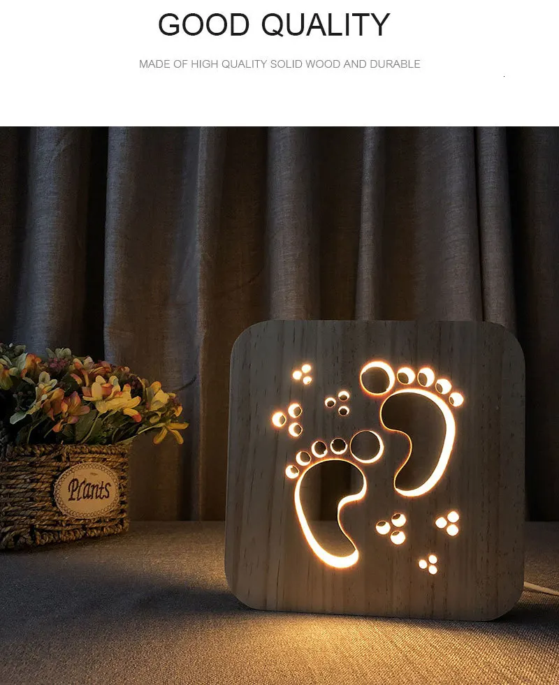 Feet Wooden 3D Night Light Decorative Night Lighting Baby Room USB Desk Table Lamp For Kids Children's Creative Gift Decor Nightlight (1)
