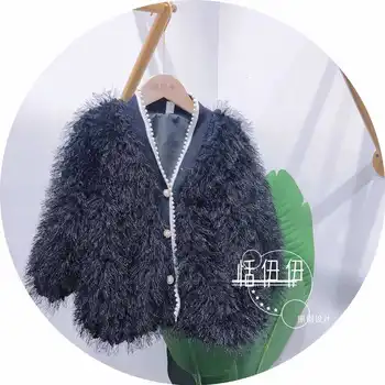 

Girls' foreign style jacket autumn and winter clothing 2020 new Korean children's wool sweater outer beaded lace cardigan
