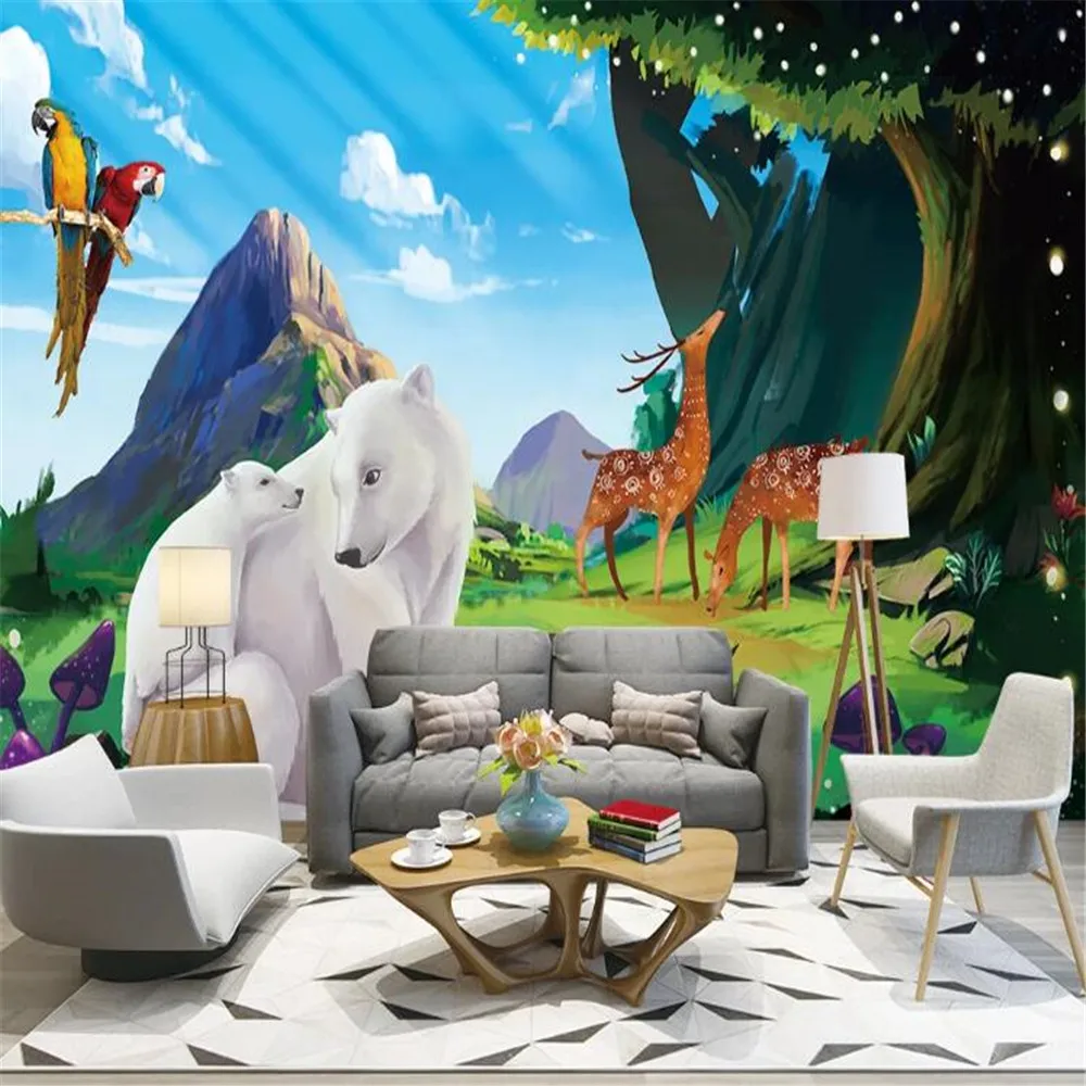 

Настенные обои на заказ фабрики milofi, скандинавский 3D-рисунок, ручная роспись, лес, полярный медведь, лось, детский дом, фоновая стена