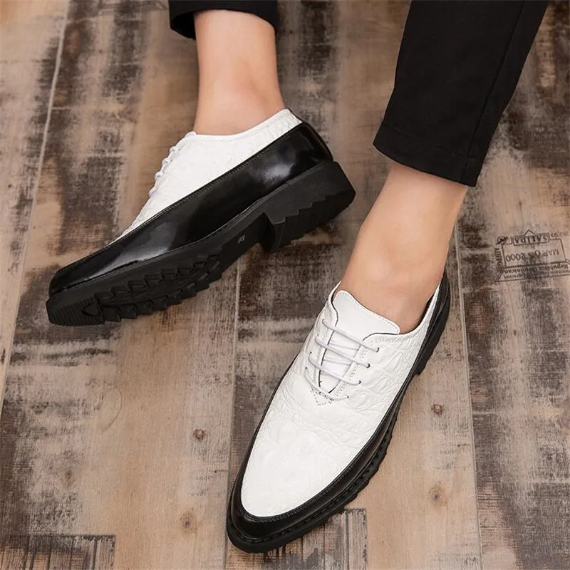 Высокое качество для мужчин из крокодиловой кожи оксфорды Формальные свадебные туфли, увеличивающие рост элегантные белые остроконечные деловые мужские туфли
