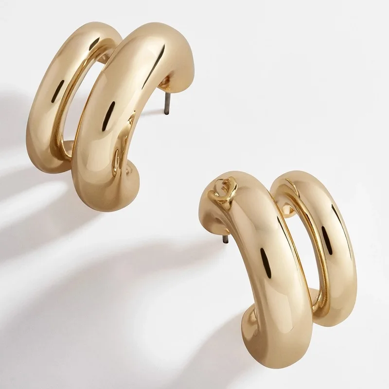Панк золотые металлические двойные круглые гвоздики серьги для женщин модные ювелирные изделия гиперболы геометрические эффектные большие витые Серьги Brincos