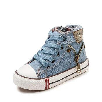 

Ortoluckland Children Boys Jeans Shoes Kids Canvas Sneaker Girls Flat Boots Denim Side Zipper Footwear For Teenagers
