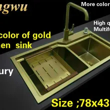 Стандартный роскошный золотой цвет кухонная ручная раковина двойной паз прочный 304 нержавеющая сталь Горячая Распродажа 78x43 см